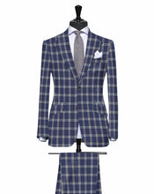 Load image into Gallery viewer, Navy Blue Contrast Plaid, Super 180, Year Round Wool
