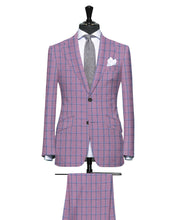 Load image into Gallery viewer, Pink and Azure Bold Windowpane, Super 180, Wool
