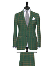Load image into Gallery viewer, Green With Yellow Check Pattern, Super 160, Linen Silk Wool
