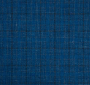 Bold Azure Blue with Darker Blue Windowpane, Super 160, Linen Silk Wool
