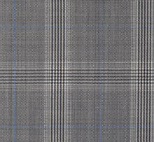 Load image into Gallery viewer, Grey and Charcoal with Light Blue Glen Plaid, Super 150, Wool
