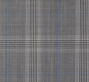 Grey and Charcoal with Light Blue Glen Plaid, Super 150, Wool