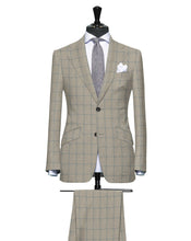 Load image into Gallery viewer, Light Sandstone with Ocean Blue Windowpane, Super 150, Wool
