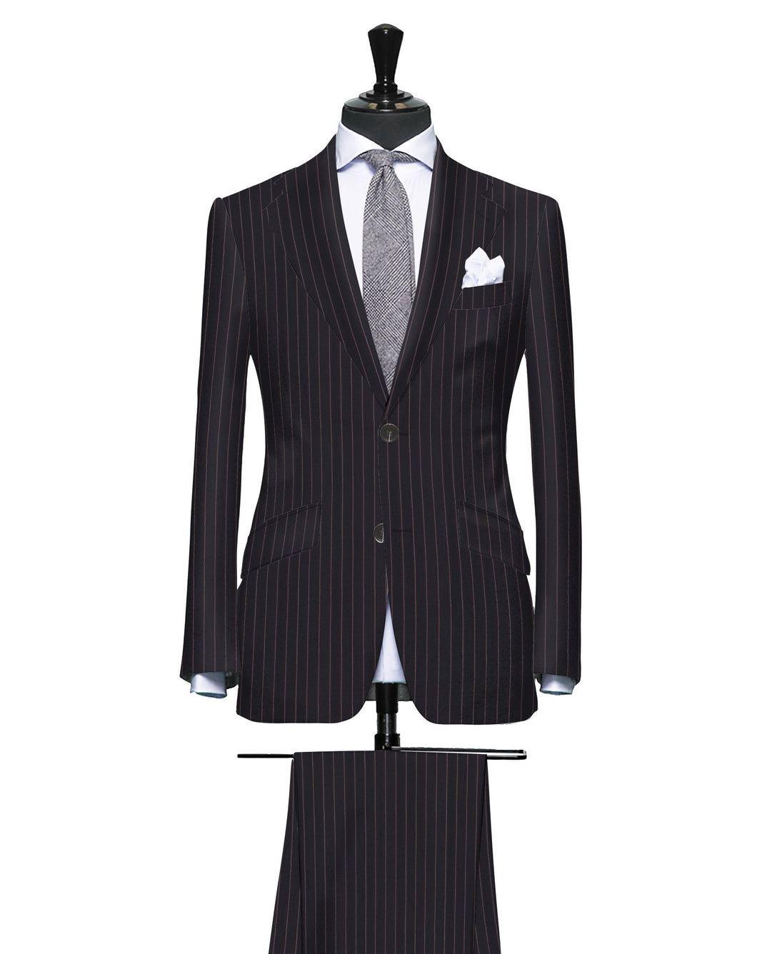 Navy Blue with Subtle Red Pinstripe, Super 150, Wool