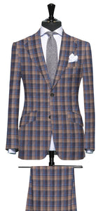 Bold Shades of Brown and Blue Plaid pattern, Super 150, Wool