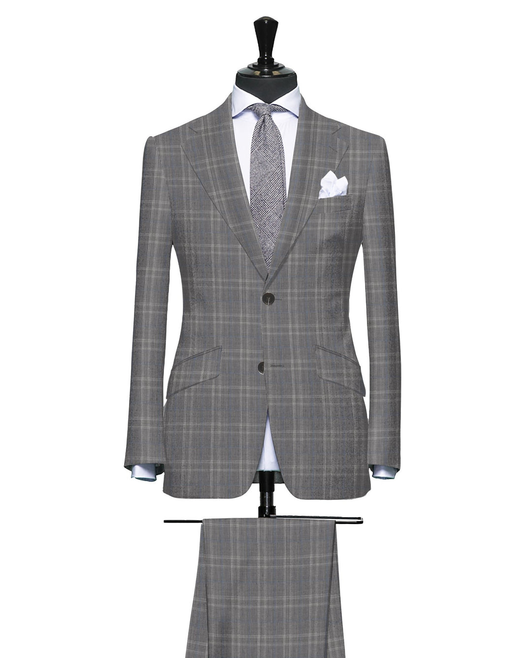 Grey and Charcoal with Light Blue Glen Plaid, Super 150, Wool