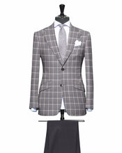 Load image into Gallery viewer, Classic Grey Windowpane with Matching Dark Grey Pants, Super 150, Wool
