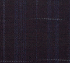 Burgundy with Blue Plaid Pattern, Super 150, Wool
