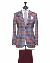 Load image into Gallery viewer, Pink and Baby Blue Plaid Pattern, Matching Burgundy Pants, Super 150, Wool
