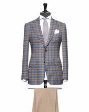 Load image into Gallery viewer, Tan and Blue Check Pattern with Matching Tan Pants, Super 150, Wool
