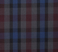 Load image into Gallery viewer, Burgundy Blue and Grey Check Pattern with Matching Grey Pants, Super 150, Wool
