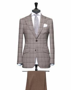 Shades of Brown Plaid Pattern with Matching Light Brown Pants, Super 150, Wool