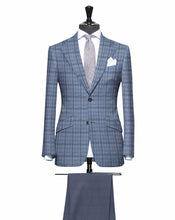 Load image into Gallery viewer, Shades of Steel Blue with Subtle Lime Pattern, Matching Steel Pants, Super 150, Wool
