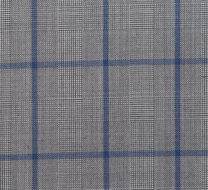 Grey Plaid with Blue Windowpane, Super 150, Wool